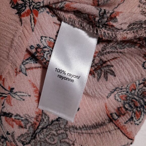 Maurice's Ruched Front Romantic Boho Gauzy Peplum Blouse Pink Floral Size Small - Picture 8 of 12